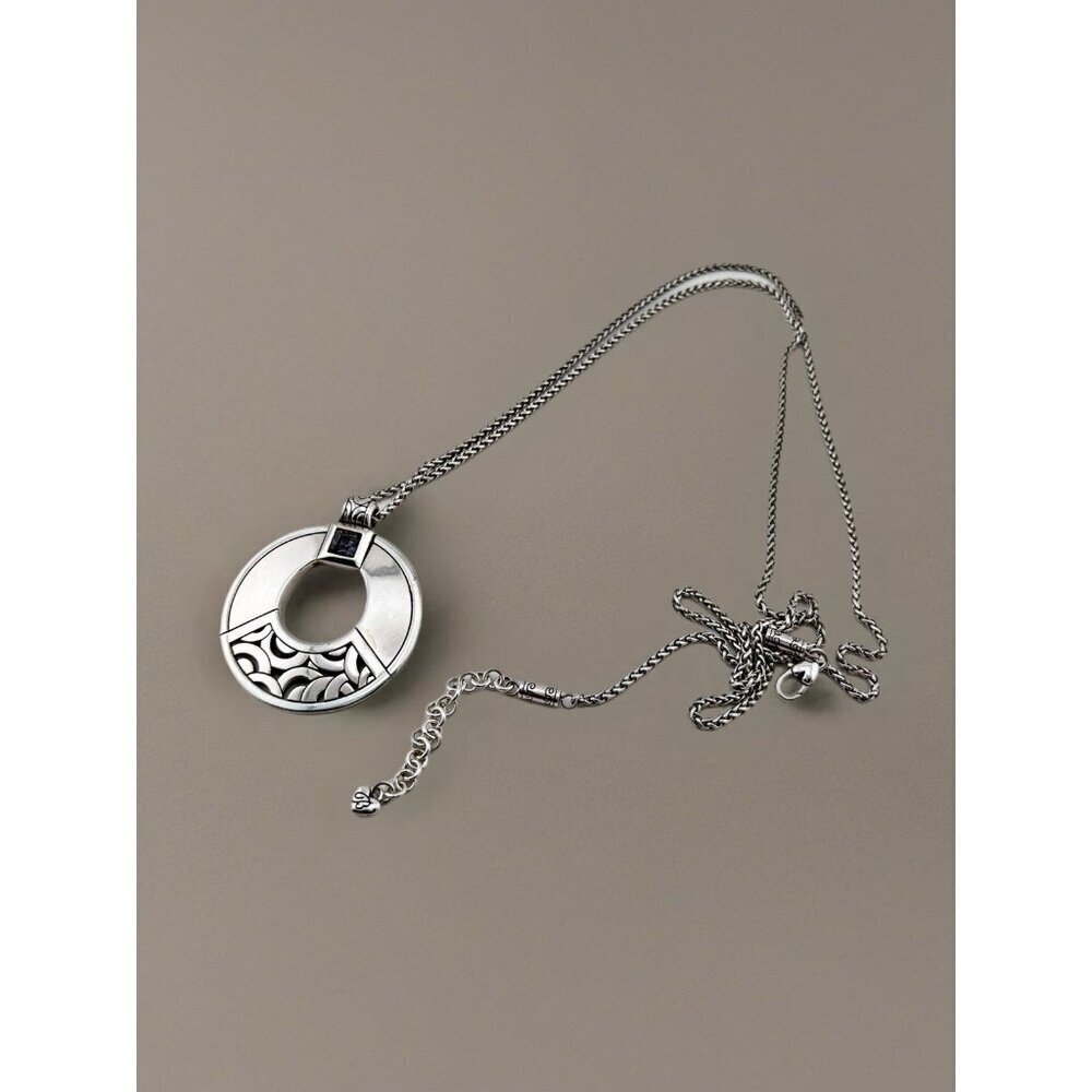 BRIGHTON “Bloc Haus” Silver-Plated Crystal Revers. 38” Pendant Necklace w Pouch